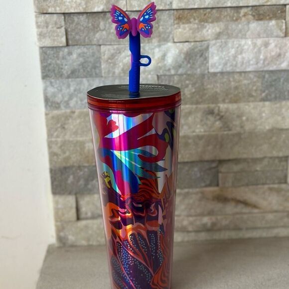 Starbucks Insulated Tumbler NEW Summer 2024 Metallic Butterfly Straw Topper 24 o - Picture 1 of 5